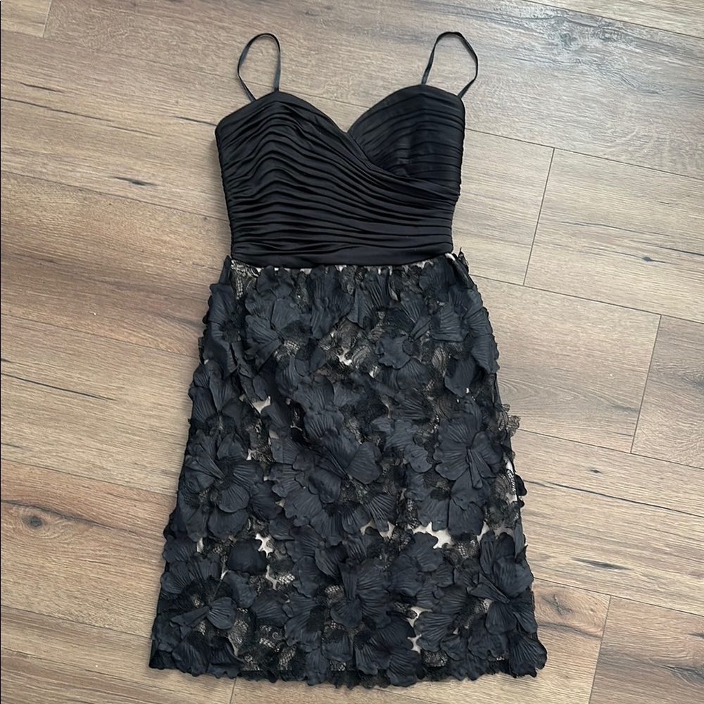 BCBGmaxazria Strapless 3D Floral Appliqué Dress Black and Peach Women's Size 2